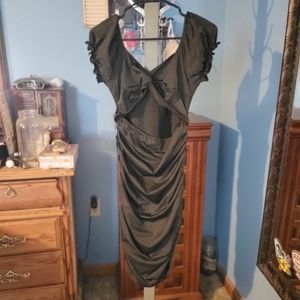 Black Square Neck Ruched Short Sleeve Bodycon Little Black Dress